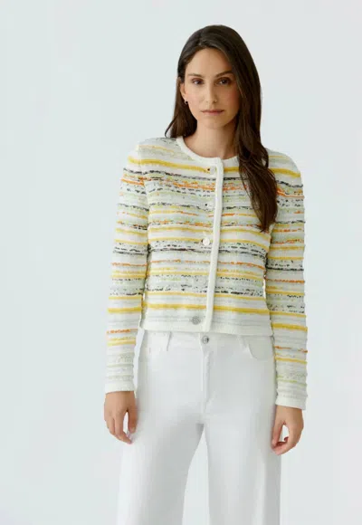 Ouí Striped Knit Cardigan In White/yellow In Multi