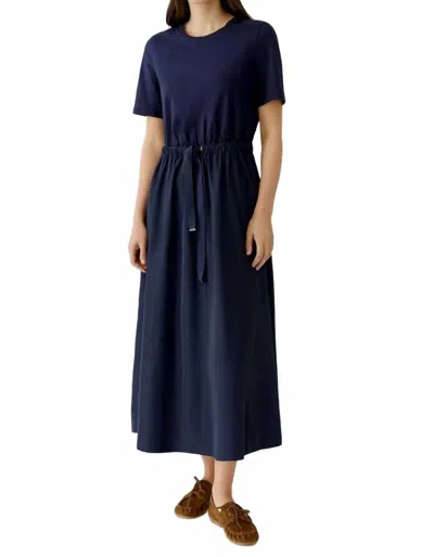 Ouí Tie Waist Short Sleeve Midi Dress In Dark Blue