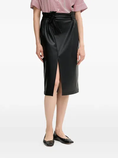 Ouí Tie-waist Slit Midi Skirt In Black