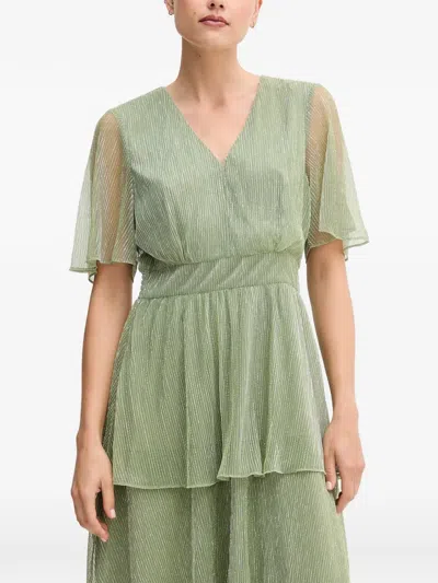 Ouí Tiered V-neck Maxi Dress In Green
