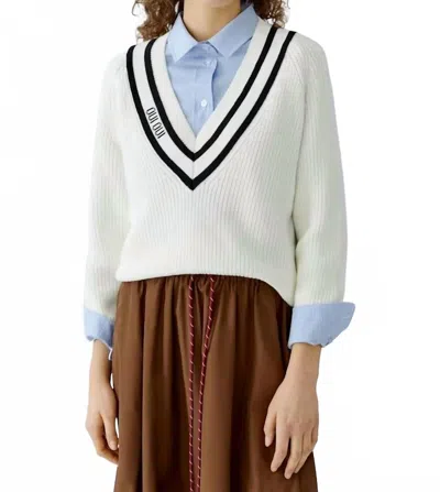 Ouí V-neck Pullover In White Black
