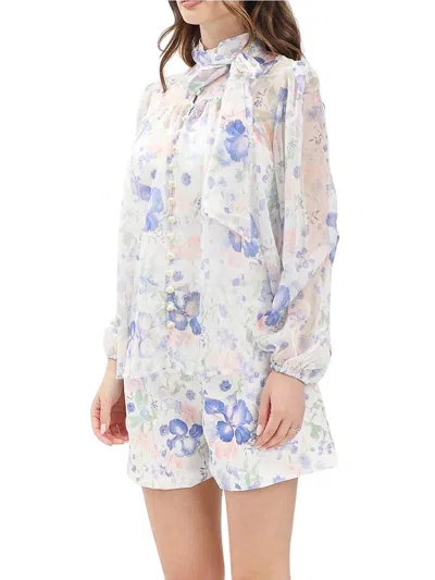 Ouí White Blue Cotton Polyester Blouse Set