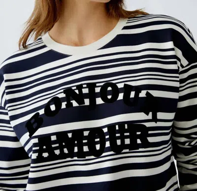 Ouí White Blue Stripes Sweatshirt In Navy