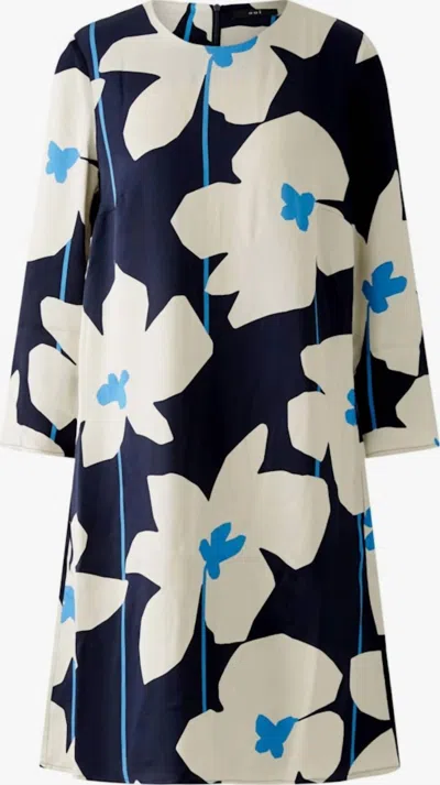 Ouí Women's Floral Knee Length Dress In Dark Blue/ White