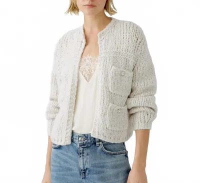 Ouí Wool Knit Jewel Buttons Cardigan In Light Beige In White