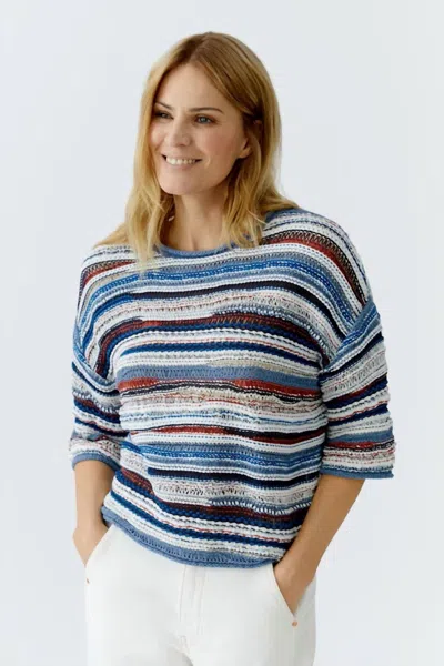 Ouí Yarn Mix Stripes Pullover In Blue And White Multi