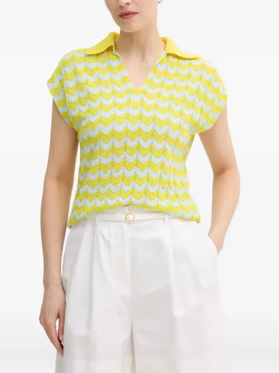 Ouí Zigzag-knit V-neck T-shirt In 옐로