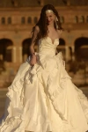 Ouma Alix Strapless Taffeta Ruffle Wedding Gown In White