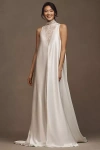 Ouma Thierry High-neck French Lace & Bias-cut Satin Wedding Gown In White