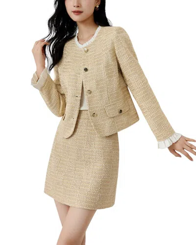 Ounixue 2pc Blazer & Skirt Set In Neutral