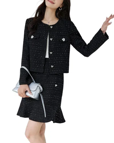 Ounixue 2pc Blazer & Skirt Set In Black