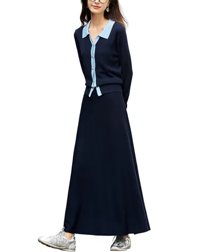 Ounixue 2pc Cardigan & Skirt Set In Blue
