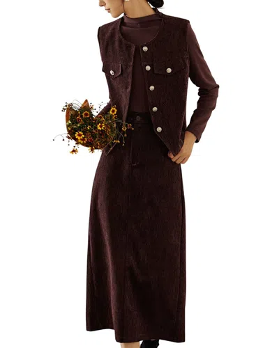 Ounixue 3pc Vest, T-shirt, & Skirt Set In Brown