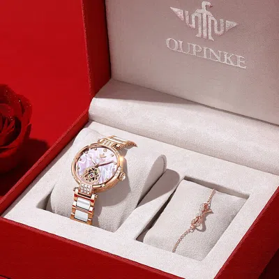 Pre-owned Oupinke 3183 Women Watches Swiss Brand Luxury Waterproof 50m Sapphire Crystal In Pink