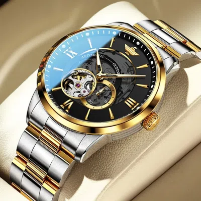 Pre-owned Oupinke 3190 Luxury Men's Wristwatch Waterproof Luminous Sapphire Tungsten In Gold