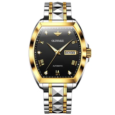 Pre-owned Oupinke 3200 Sport Fashion Watch Men Steel Strap Waterproof 50m Mechanical In Gold-black
