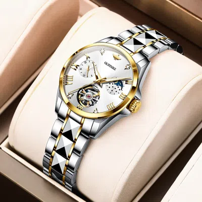 Pre-owned Oupinke 3202 Luxury Women's Wristwatch Sapphire Waterproof 50m Luminous In White