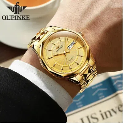 Pre-owned Oupinke Top Brand Luxury Automatic Self-wind Mechanical Watch For Men In Gold