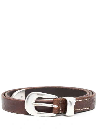 Our Legacy 2 Cm Belt Brown In Leather In Green