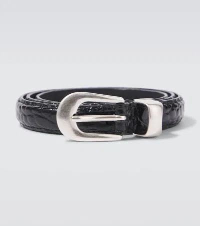 Our Legacy 20mm Croc-effect Patent Leather Belt In Black