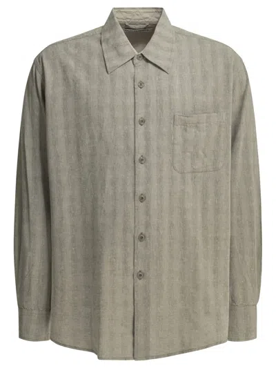 Our Legacy Above Casual Grey Cotton Linen Shirt In Green