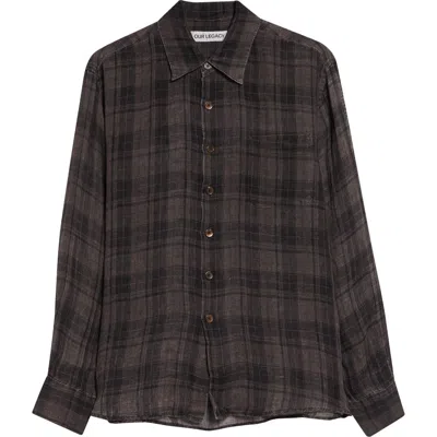 Our Legacy Above Check Linen Button-up Shirt In Brown
