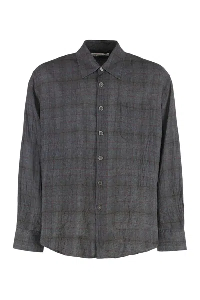 Our Legacy Above Checked Cotton Blend Shirt In Gray