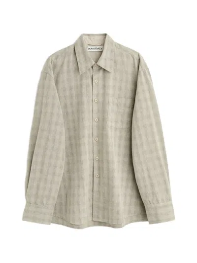 Our Legacy Above Check-pattern Patch-pocket Shirt In Gray
