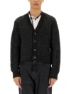 Our Legacy Textured V-neck Cardigan With Button-down Front In Black