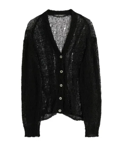 Our Legacy Open Linen Academy Cardigan In Black
