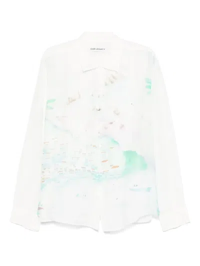 Our Legacy Adorn Printed Cotton And Silk-blend Shirt In White