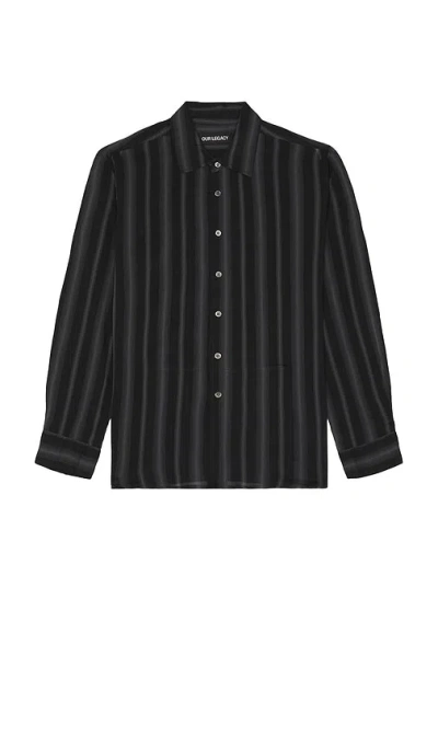 Our Legacy Adorn Shirt In Noir Stripe Sheer Cotton Silk