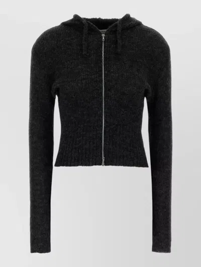 Our Legacy Hooded Knit Sweater With Full Zip Closure And Ribbed Detailing In Black