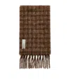 Our Legacy Textured Brown Checkered Scarf With Fringed Edge In Brown
