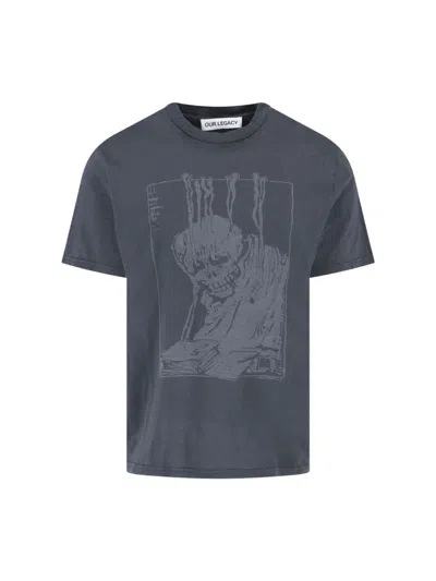 Our Legacy Men S Box T-shirt Angry Fan Mail Print In Gray