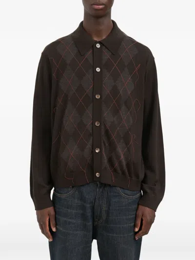Our Legacy Evenin Polo Shirt Pub Argyle Fine Wool In Brown