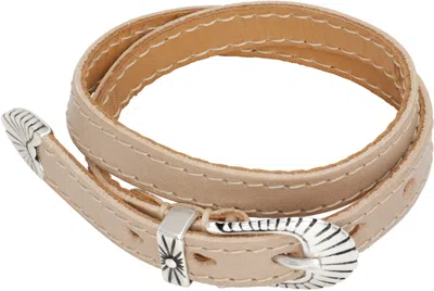 Our Legacy Beige Cowboy Wrap Around Bracelet In Deep Perla Leather