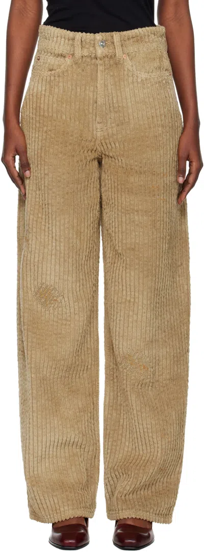 Our Legacy Full Cut Distressed Terry-corduroy Trousers In Brown