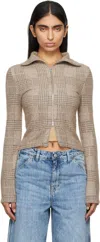Our Legacy Beige Slim Zip Long Sleeve Sweater In Beige Hound Check