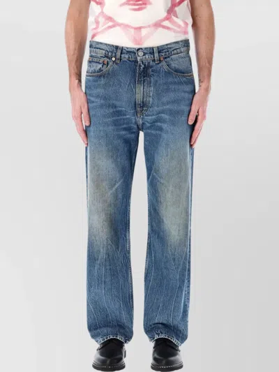 Our Legacy Belt Loops Contrast Stitching Faded Trousers In Blue