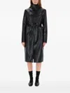 Our Legacy Leather Texture Long Sleeve Belted Coat In Black
