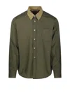 Our Legacy Long Sleeve Shirt With Chest Pocket And Contrast Collar In Green
