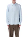 Our Legacy Shirt Beyond Stripes Curved Hem In Light Blue Stripe