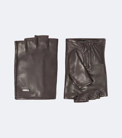 Our Legacy Biker Leather Fingerless Gloves In Brown