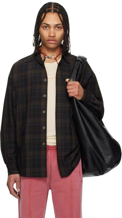 Our Legacy Black & Brown Borrowed Shirt In Black Sheer Shadow C