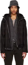 Our Legacy Riviera Checked Shell Hooded Jacket In Black Shadow Check