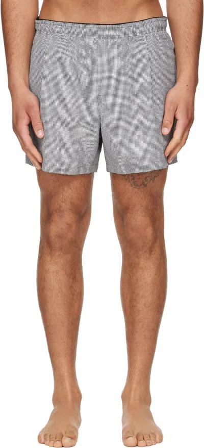 Our Legacy Black & White Boxer Swim Shorts In Gray