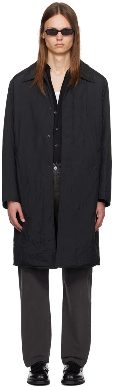 Our Legacy Black Blithe Coat In Shining Black Crinkl