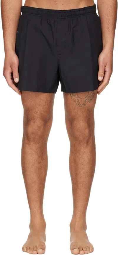 Our Legacy Boxer Trunk Straight-leg Mid-length Seersucker Swim Shorts In Black