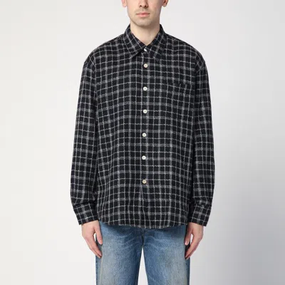 Our Legacy Black Checkered Shirt In Cotton And Linen In Black Fishnet